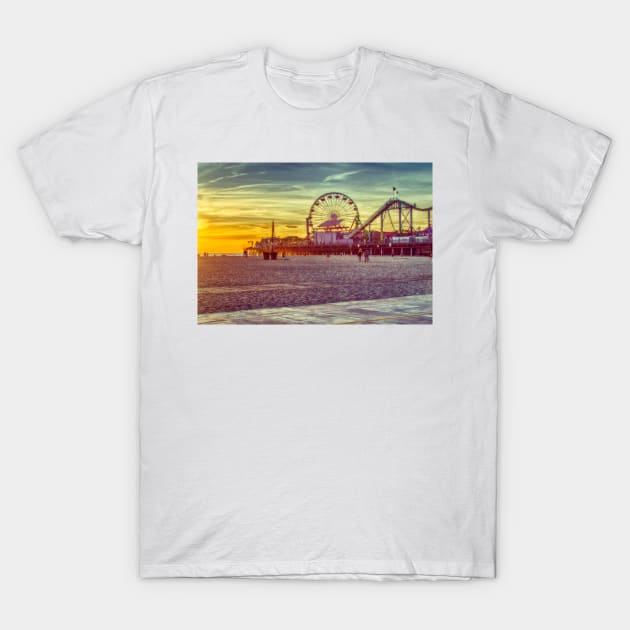 Landmark Santa Monica Pier At Sunset T-Shirt by Robert Alsop